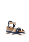 Menbur Mix Strap Wedge Sandals, Navy