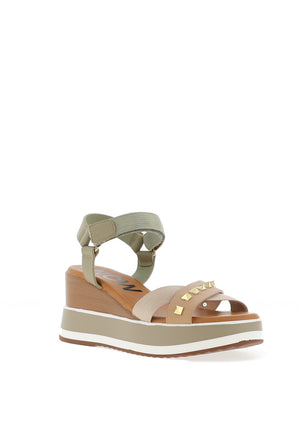 Menbur Mix Strap Wedge Sandals, Tan