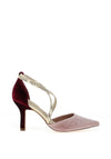 Menbur Velvet Criss Cross Pointed Toe Heels, Burgundy and Pink