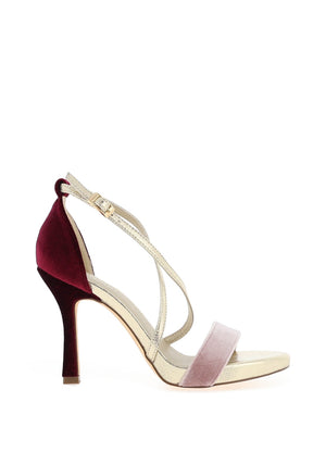 Menbur Criss Cross Strap Stiletto Sandal, Pink and Gold