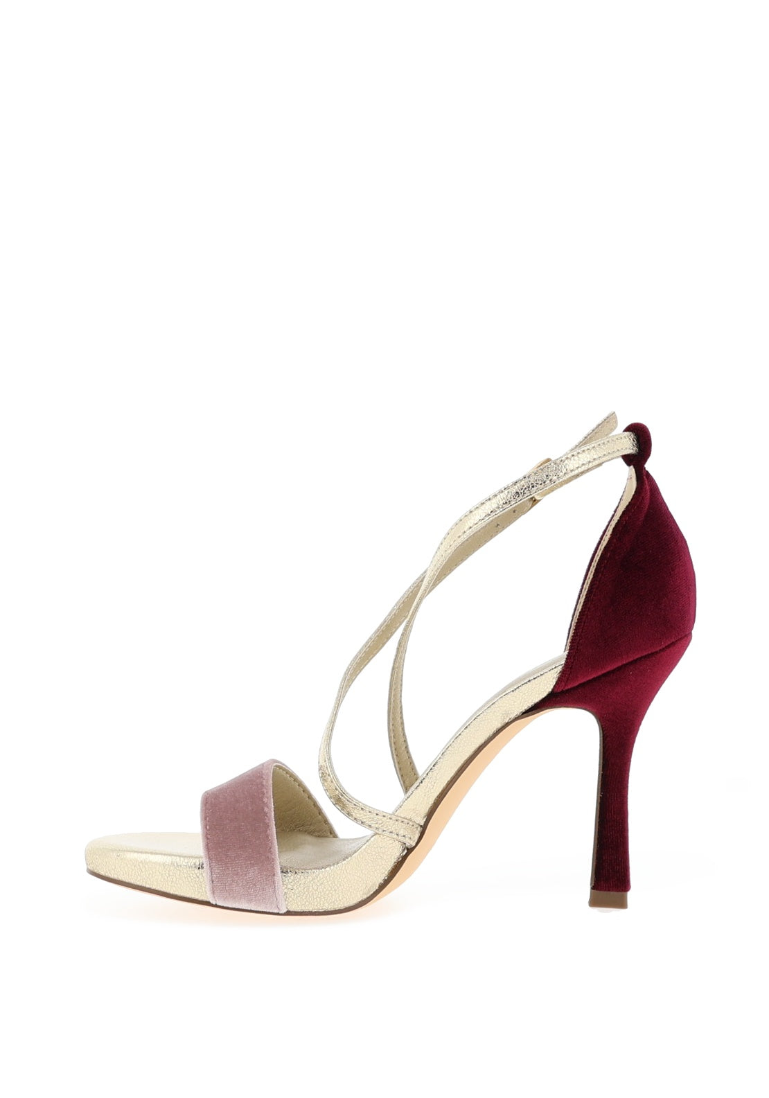 Menbur Criss Cross Strap Stiletto Sandal, Pink and Gold