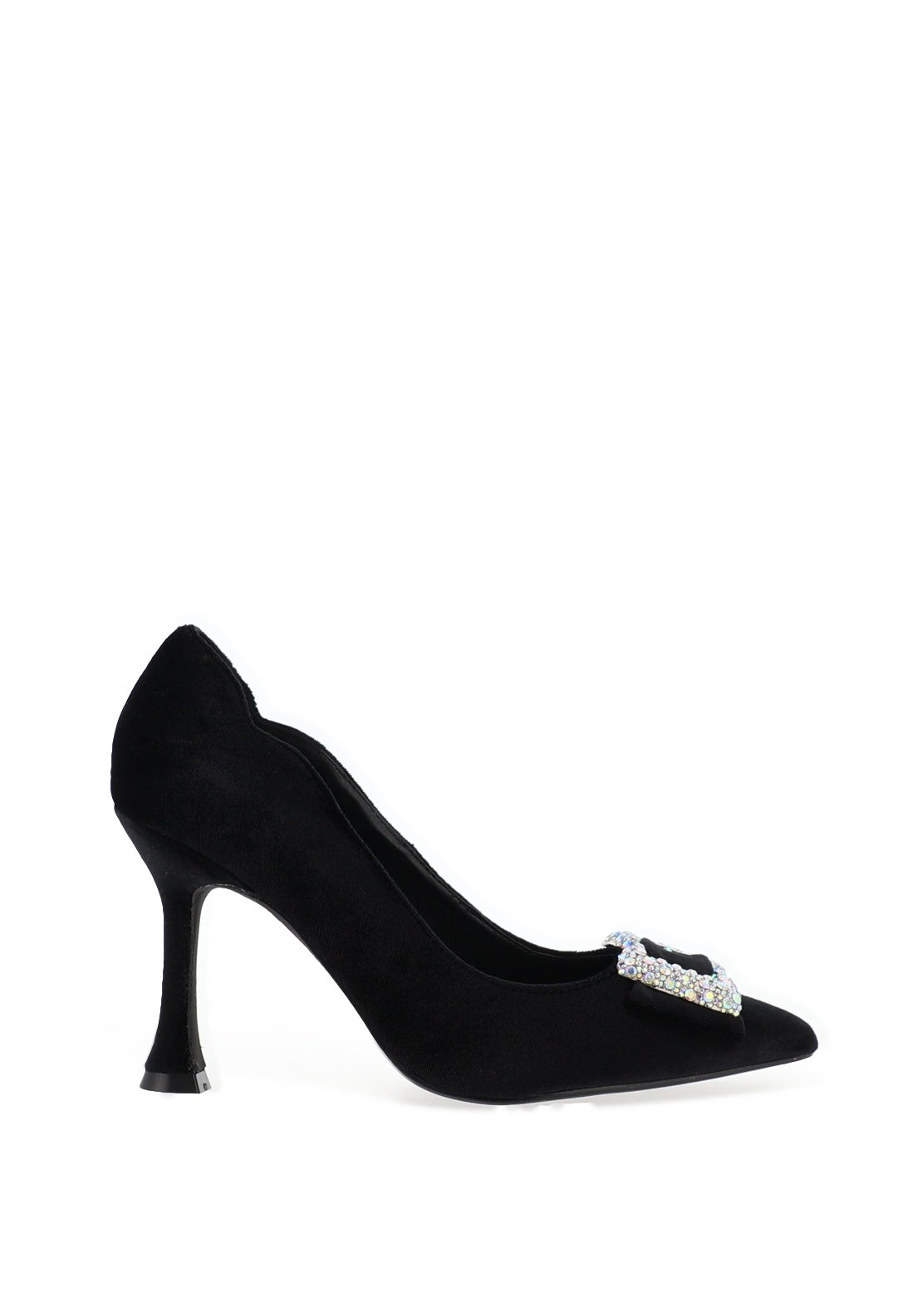 Menbur Scalloped Edge Velvet Heels, Black