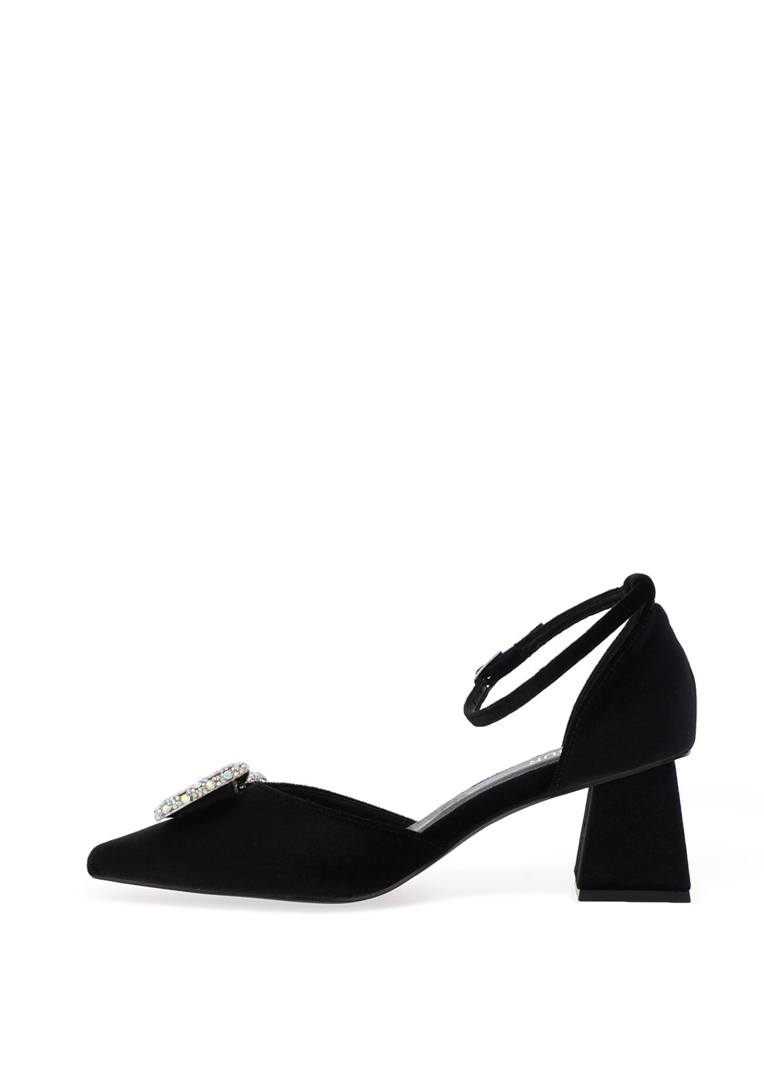 Menbur Embellished Buckle Block Heels, Black