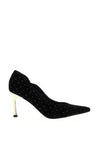 Membur Stud Embellished Velvet High Heels, Black