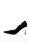 Membur Stud Embellished Velvet High Heels, Black