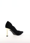 Membur Stud Embellished Velvet High Heels, Black