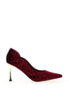 Membur Stud Embellished Velvet High Heels, Burgundy