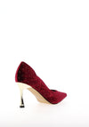 Membur Stud Embellished Velvet High Heels, Burgundy