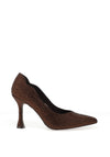 Menbur Scalloped Trim Diamante Encrusted High Heels, Brown