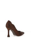 Menbur Scalloped Trim Diamante Encrusted High Heels, Brown