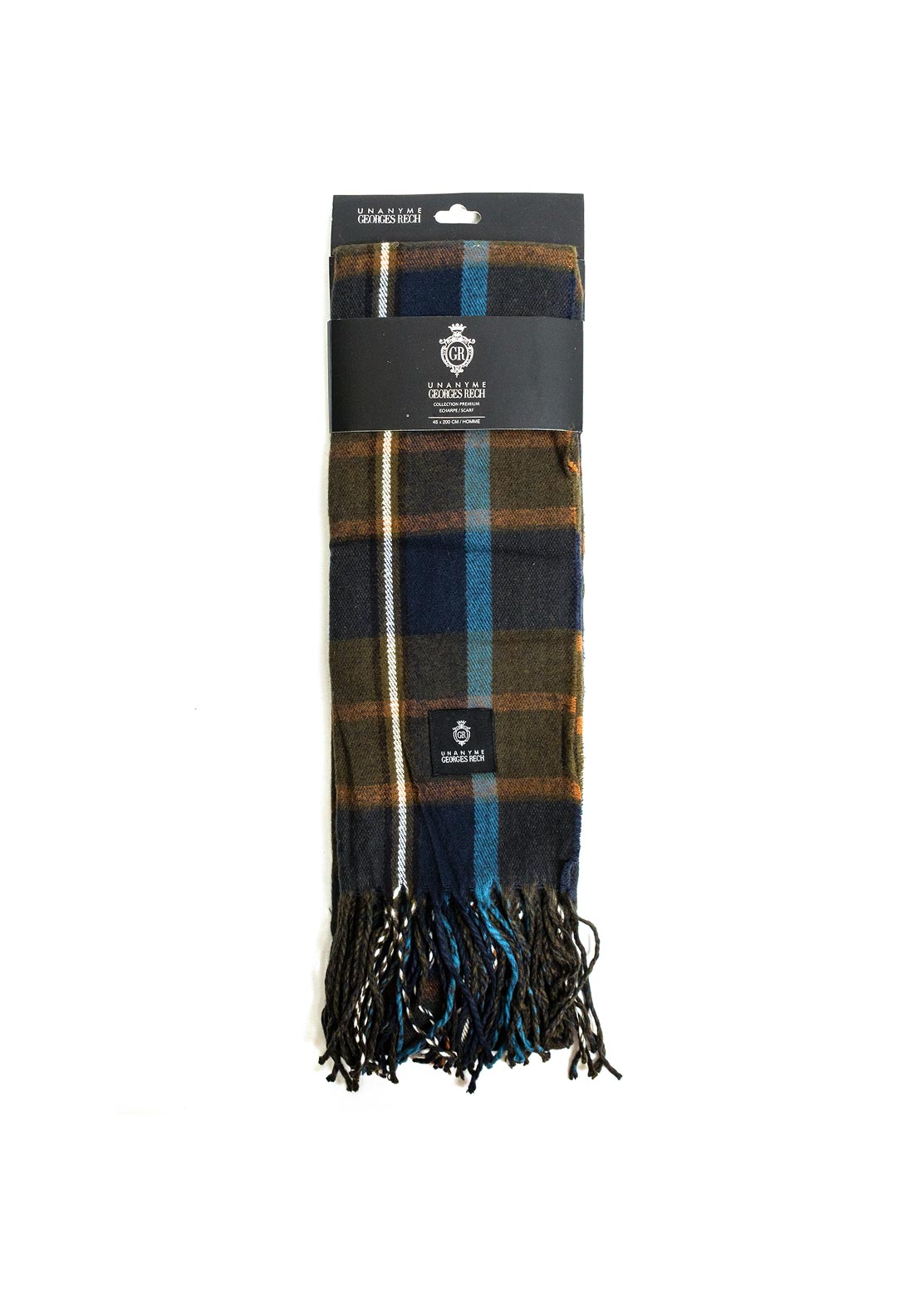 Serafina Men’s Plaid Pattern Scarf, Navy & Green Multi