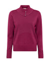 Micha Button Detail Polo Neck Sweater, Dark Purple