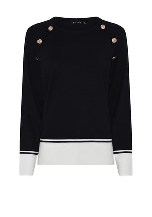 Micha Button Detail Colour Block Jumper, Navy
