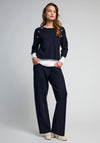Micha Button Detail Colour Block Jumper, Navy