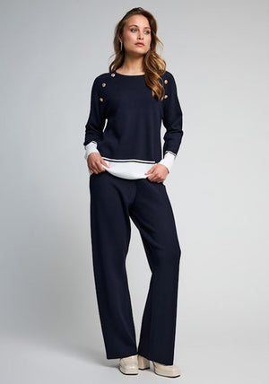 Micha Button Detail Colour Block Jumper, Navy