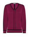 Micha V Neck Colour Block Sweater, Dark Pink