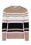 Micha Striped Button Shoulder Sweater, Beige