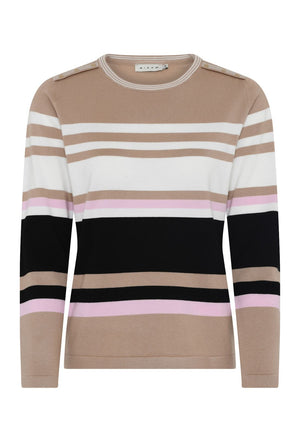 Micha Striped Button Shoulder Sweater, Beige