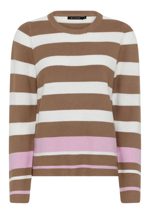 Micha Cotton Blend Striped Knit Jumper, Taupe
