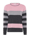 Micha Colour Block Striped Sweater, Grey and Pink