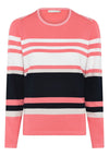 Micha Striped Button Shoulder Sweater, Coral