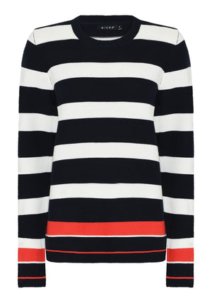 Micha Cotton Blend Striped Knit Jumper, Navy