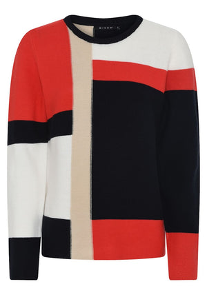 Micha Cotton Blend Colour Block Jumper, Navy Multi