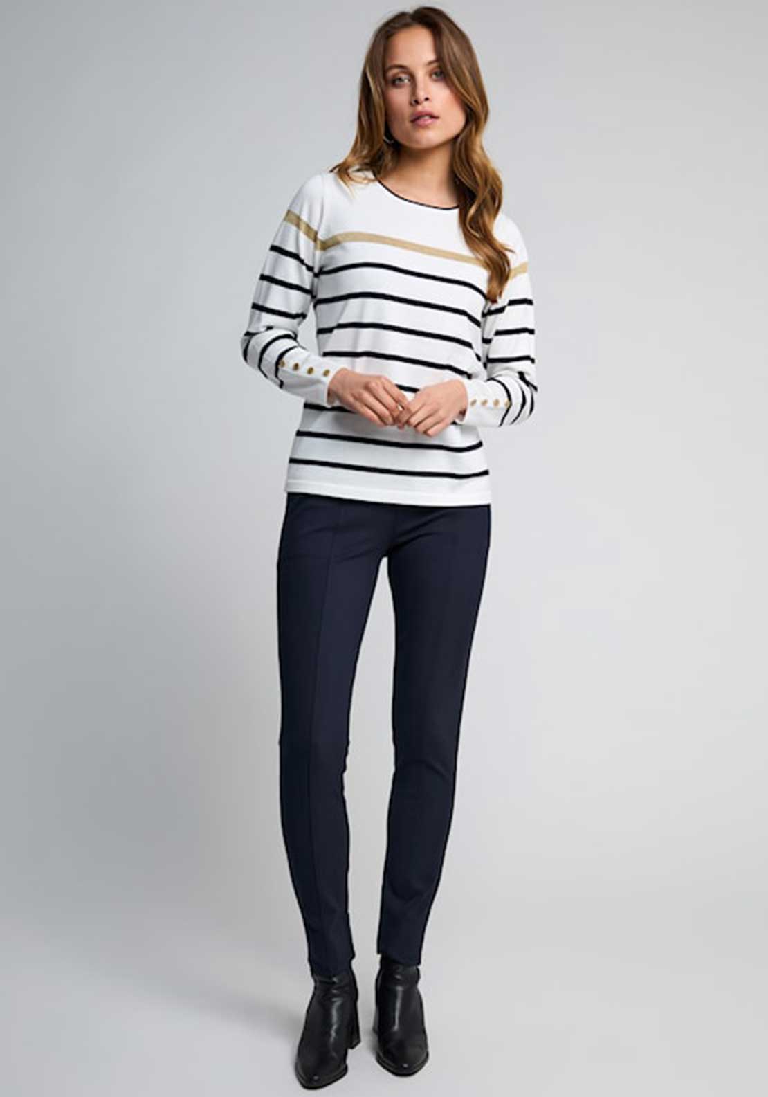Micha Striped Glitter Detail Sweater, White