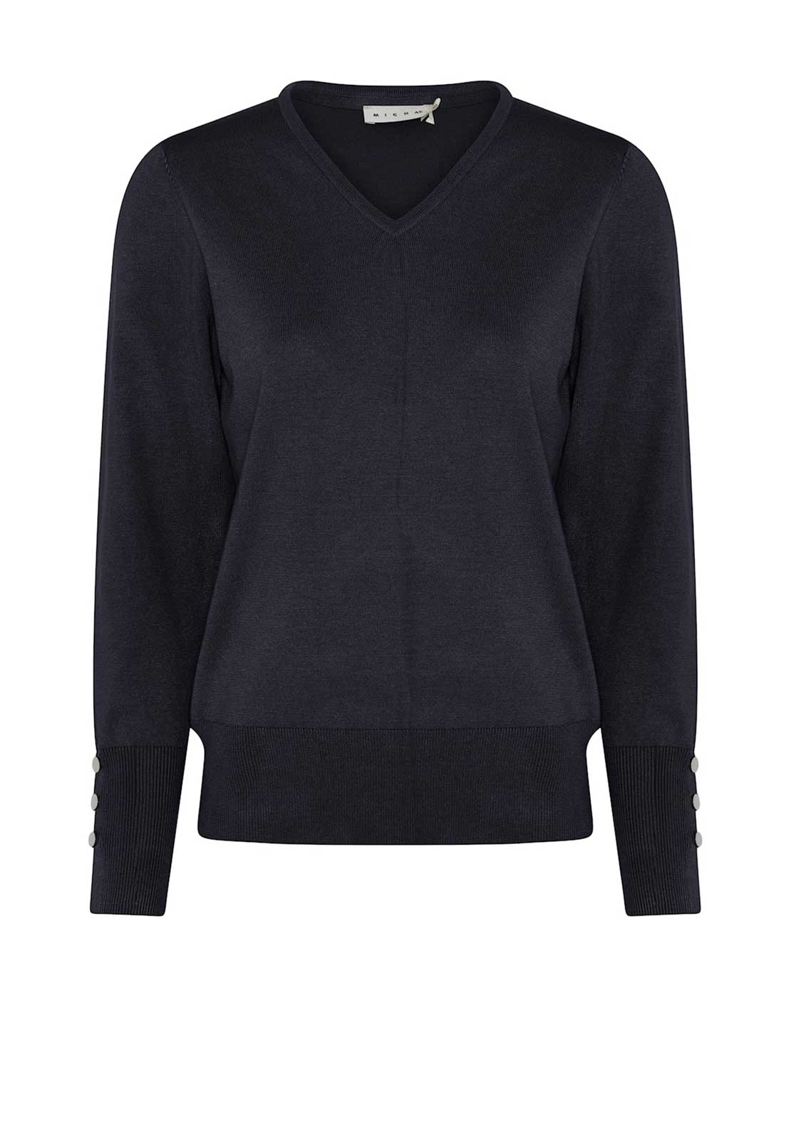 Micha V-Neck Autumn Viscose Knit Sweater, Navy