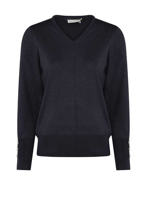Micha V-Neck Autumn Viscose Knit Sweater, Navy