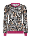 Micha Glitter Trim Zebra Print Sweater, Camel and Wine