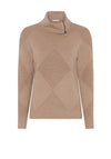 Micha Zip Neck Diamond Knit Jumper, Camel