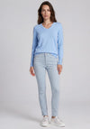 Micha Ribbed V-Neckline Top, Blue