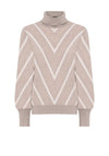 Micha Lurex Stripe Polo Neck Jumper, Beige