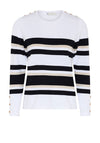 Micha Striped Button Shoulder Knit Sweater, White
