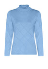 Micha Laser Cut Frill Neck Sweater, Blue