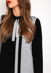 Micha Drawstring Neckline Knit Jumper Dress, Black & Grey