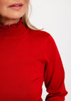 Micha Frilled High Neck Sweater, Red