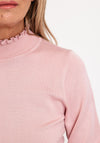 Micha Frilled High Neck Sweater, Blush Pink