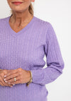 Micha V-Neck Cable Knit Sweater, Lilac