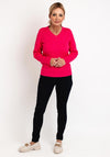 Micha V-Neck Cable Knit Sweater, Fuchsia