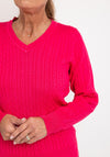 Micha V-Neck Cable Knit Sweater, Fuchsia