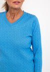 Micha V-Neck Cable Knit Sweater, Blue