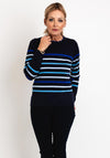 Micha Scallop Trim Neckline Striped Knit Sweater, Navy