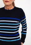 Micha Scallop Trim Neckline Striped Knit Sweater, Navy