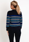 Micha Scallop Trim Neckline Striped Knit Sweater, Navy
