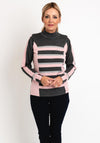 Micha Funnel Neck Striped Knit Sweater, Pink & Grey