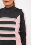 Micha Funnel Neck Striped Knit Sweater, Pink & Grey