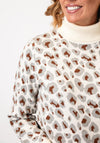 Micha Leopard Print High Roll Neck Jumper, Cream Multi