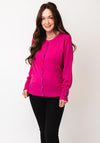 Micha Round Neck Fine Cardigan, Bright Pink